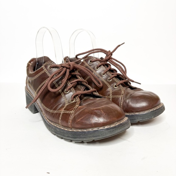 VTG Y2K Lower East Side Dr. Marten Look Chunky Brown Leather Shoes Size 8.5 - Picture 1 of 5